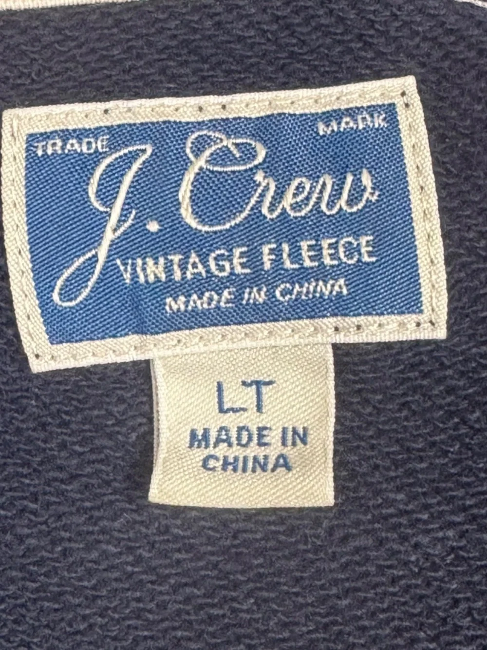 J Crew Vintage Fleece Men’s Short Sleeve Henley Navy Blue White Piped Large Tall